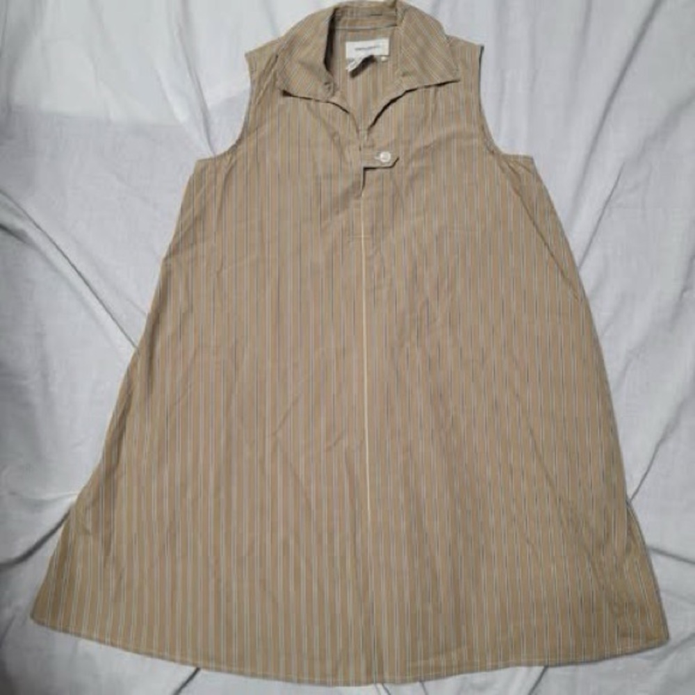 Banana Republic Sleeveless Tan Pinstripe A-Line Dress